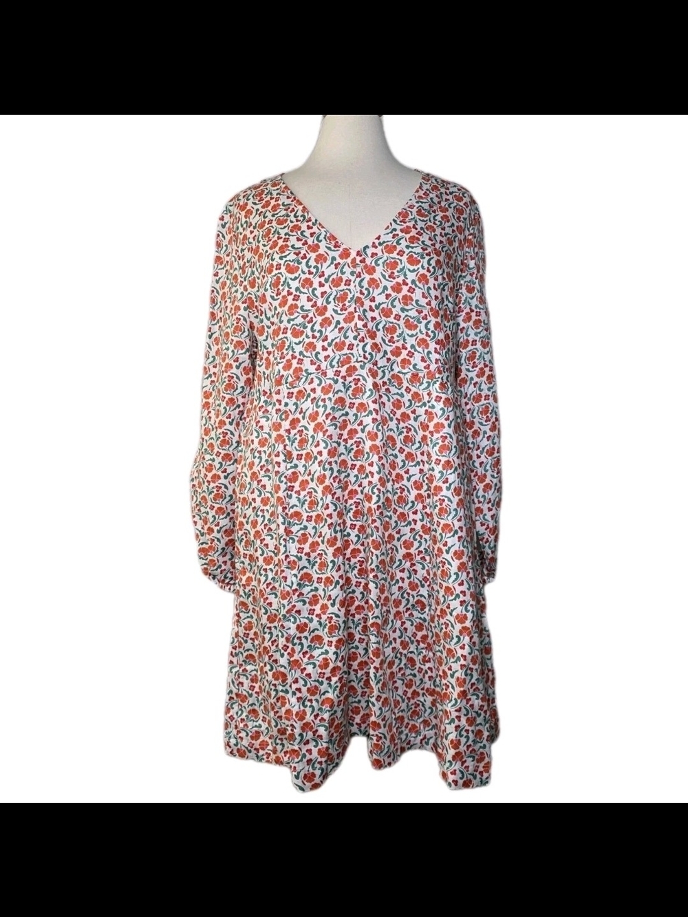 Boden Flippy Mini Dress Sz 16 18 Bright Papaya Delicate Bud Floral Linen NWT